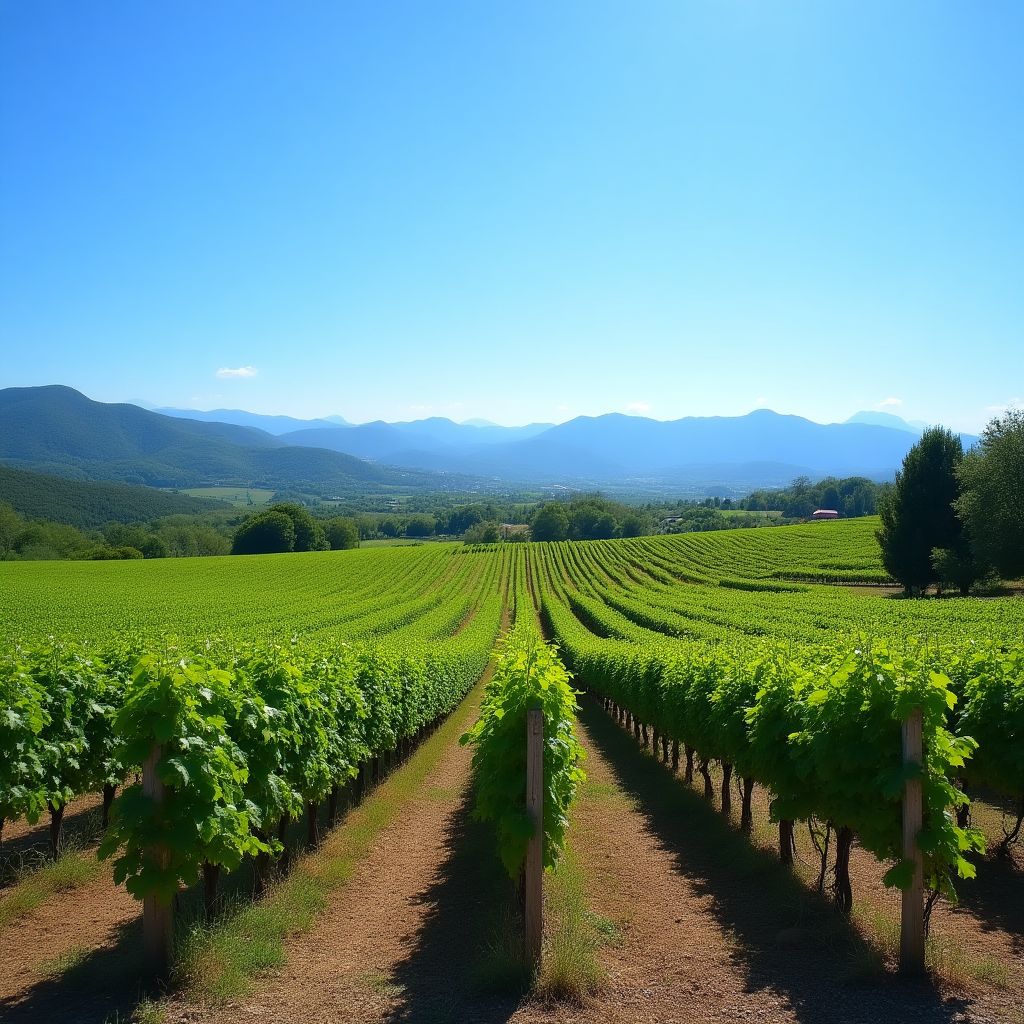 Viñedos extensos bajo el sol de mediodía